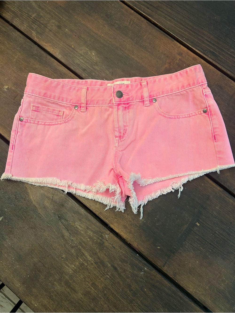 PINK Victoria's Secret Faded Neon Pink Frayed Denim Cutoff Shorts